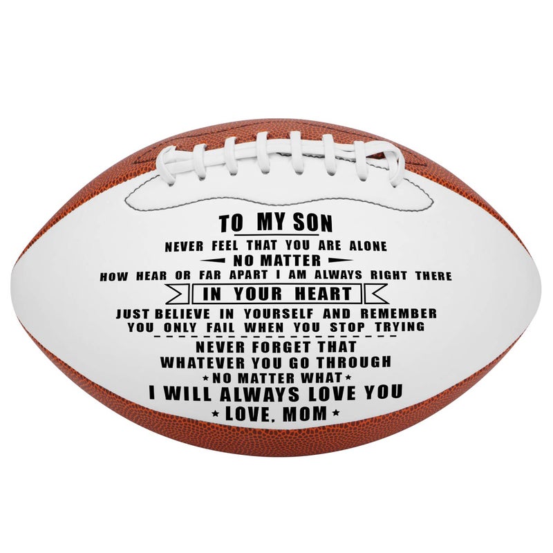 KWOOD Personalized Football Gift for Son, Engraved Leather Indoor/Outdoor Football with Pump & Carrying Bag, Birthday Christmas Graduation Gift for Son from Mom - Image 1